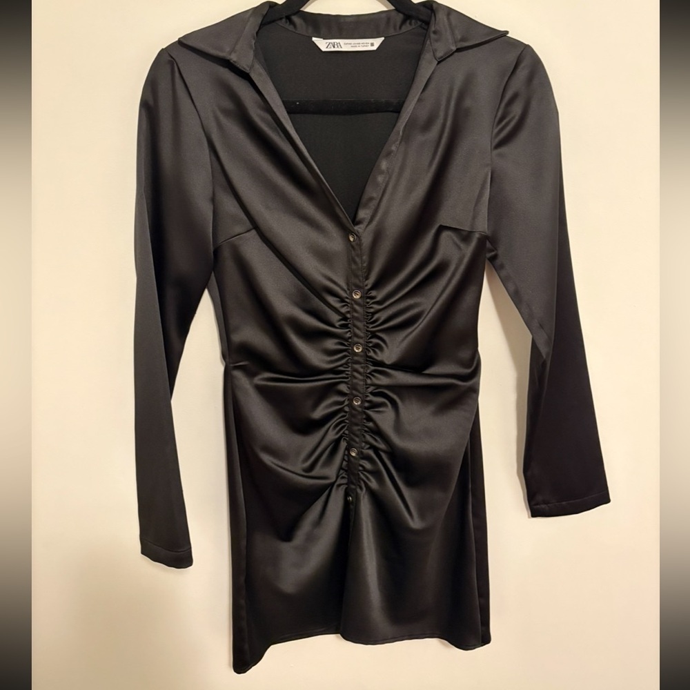 Zara Elegant Black Satin Dress